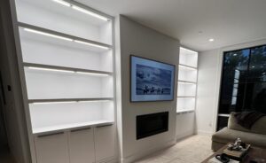 Maverick White Lighted Built-In Cabinetry, Fireplace and Bookcase Surround